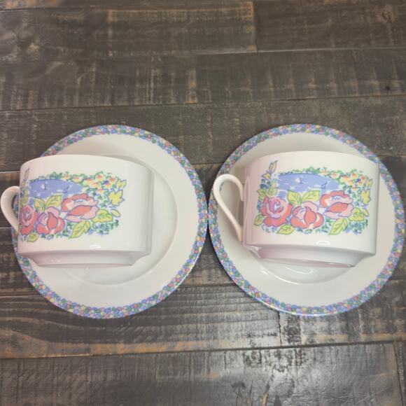 ALPAC Vintage Porcelain Large Cups And Saucers With Floral & Water Depiction - Picture 8 of 11